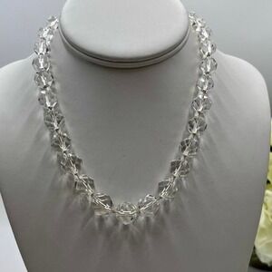 Faceted Rock Crystal Graduated Vintage Gold Filled Clasp‎ Single Strand Necklace